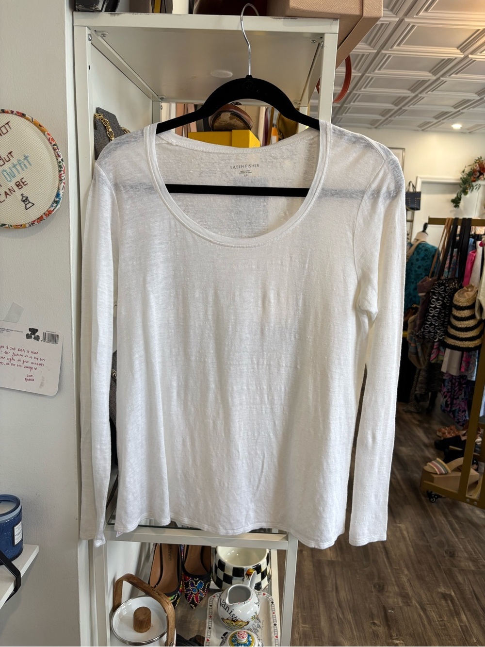 Eileen Fisher White Scoop Neck Long-Sleeve Top